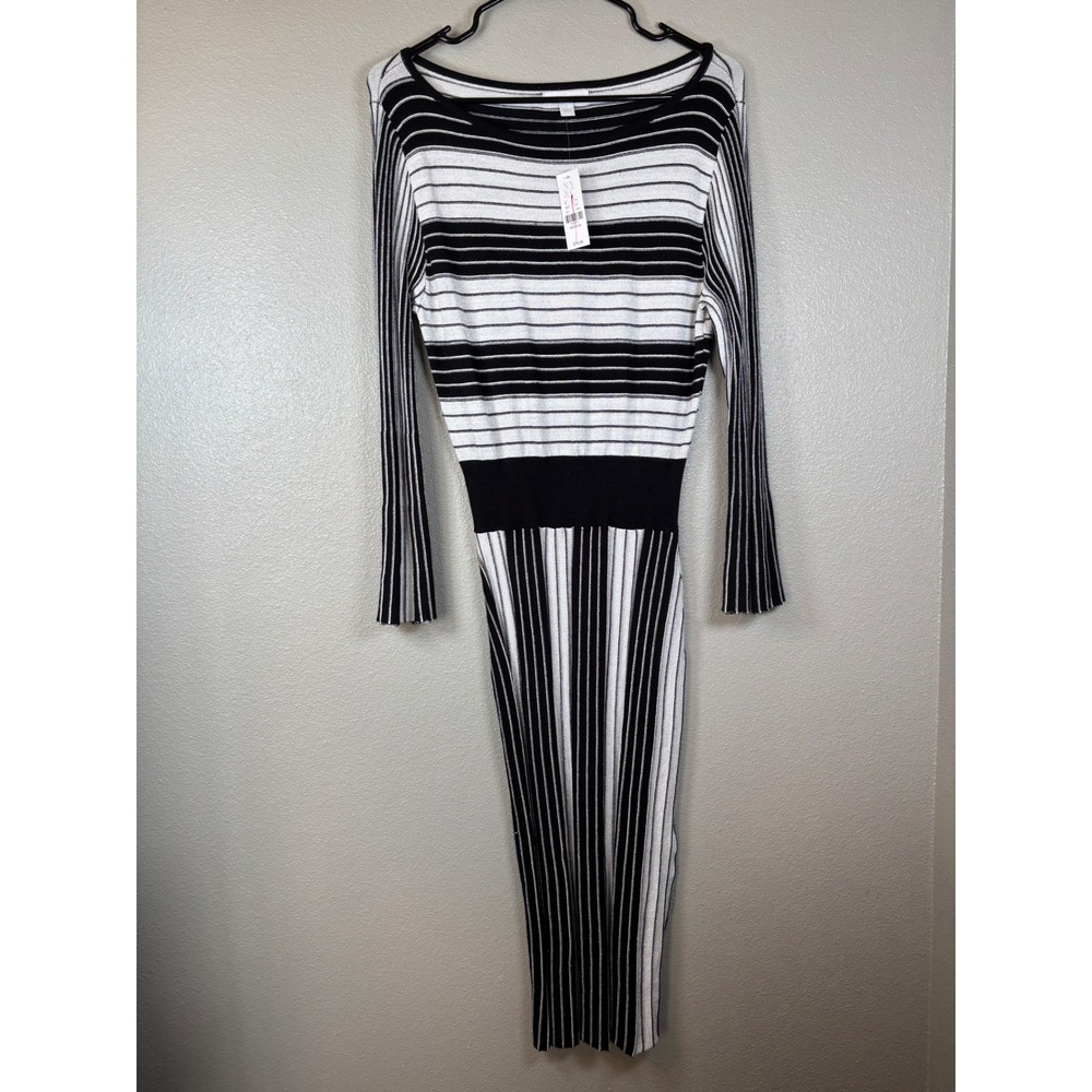 NY&Co New York Company Medium Striped Boat Neck Long Sleeve Midi‎ Sweater Dresd